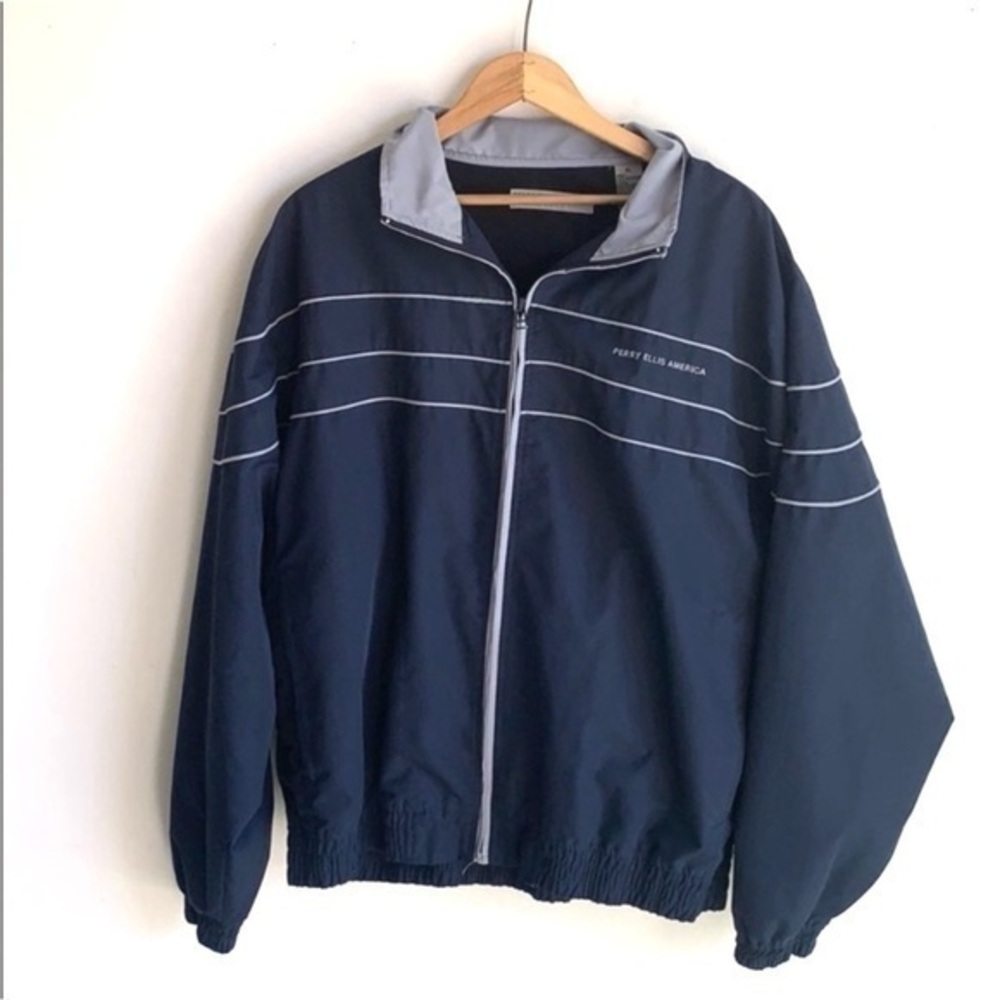 Vintage Perry Ellis America Navy Blue Windbreaker Jacket Size XL
